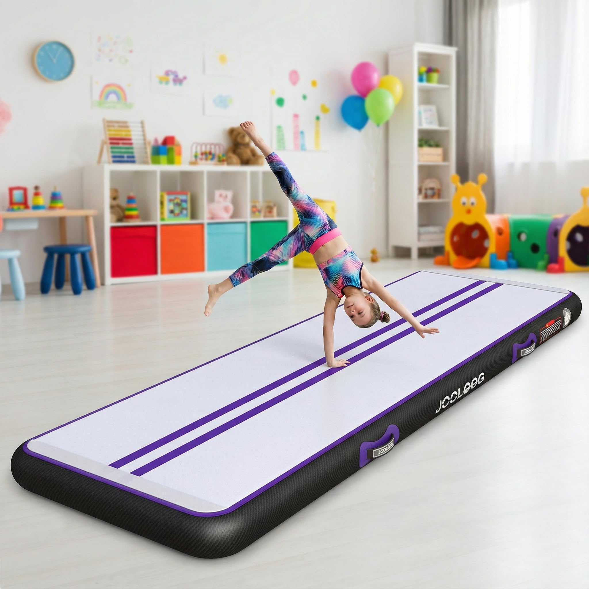 Tapis gonflable pour exercices de gymnastique 4 m Épaisseur 20 cm Avec pompe à air électrique - Pour une utilisation à la maison, en salle de sport, pour un entraînement de pom-pom girl