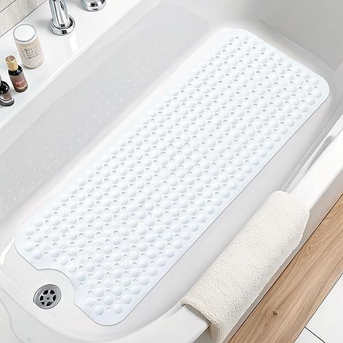 Miniatura 10 de Arotive Tapetes para bañera y ducha, extra largas antideslizantes de 39.3 x 15.7 pulgadas, con orificios de drenaje y ventosas, tapetes de baño para