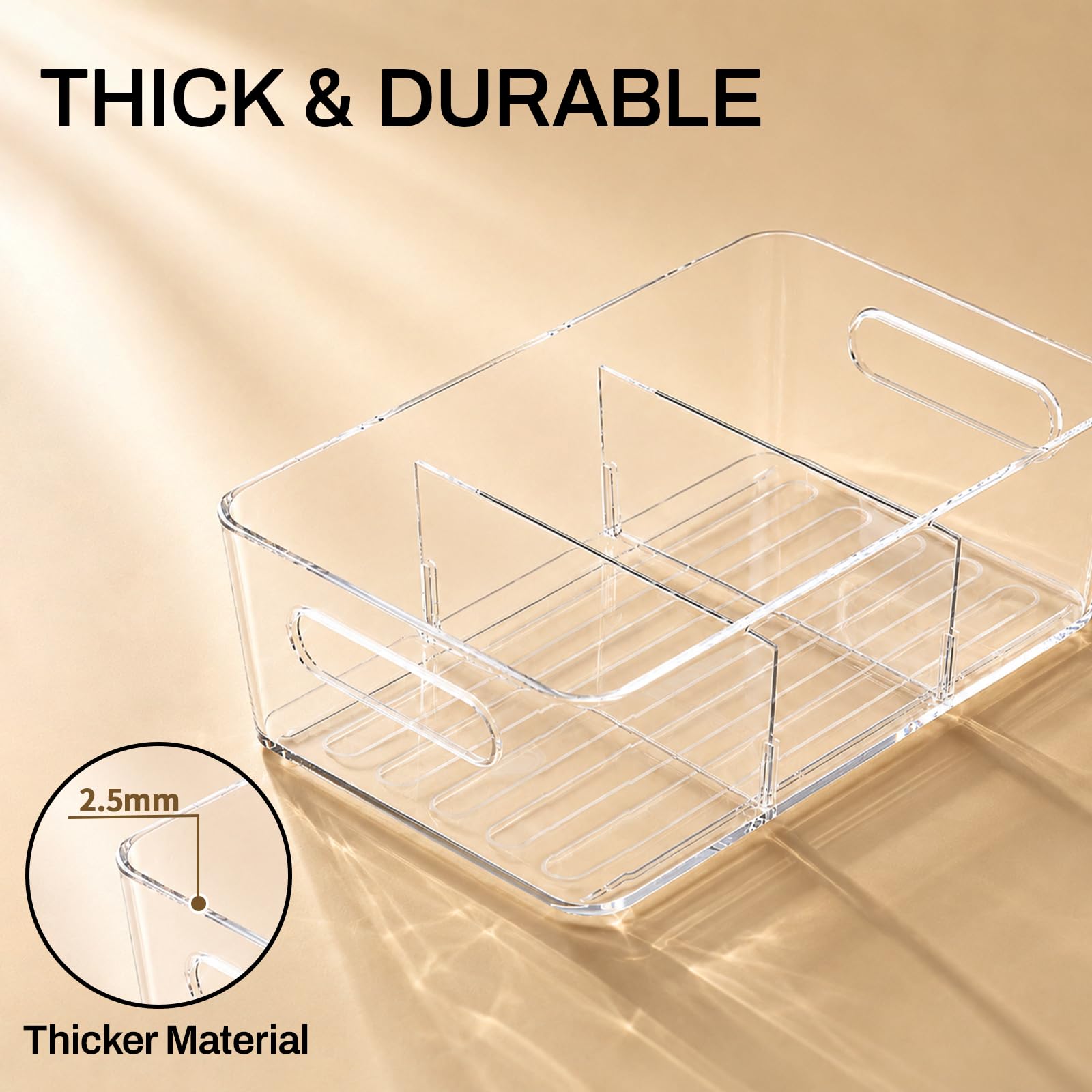 Mpotmiy Transparente Vorratsbehälter mit Trennwänden und Griffen, stapelbare Organizer für Küche, Kühlschrank, Schrank und Badezimmer, geeignet für Snacks, Getränke, Gewürze, Obst, Teebeutel, 8 Stück