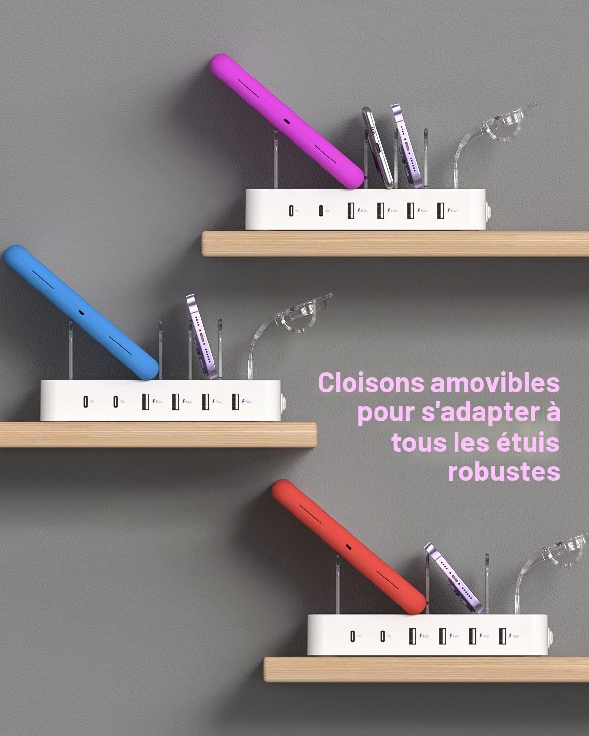 Station de Charge SooPii à 6 Ports USB-C pour Plusieurs appareils, Blanche