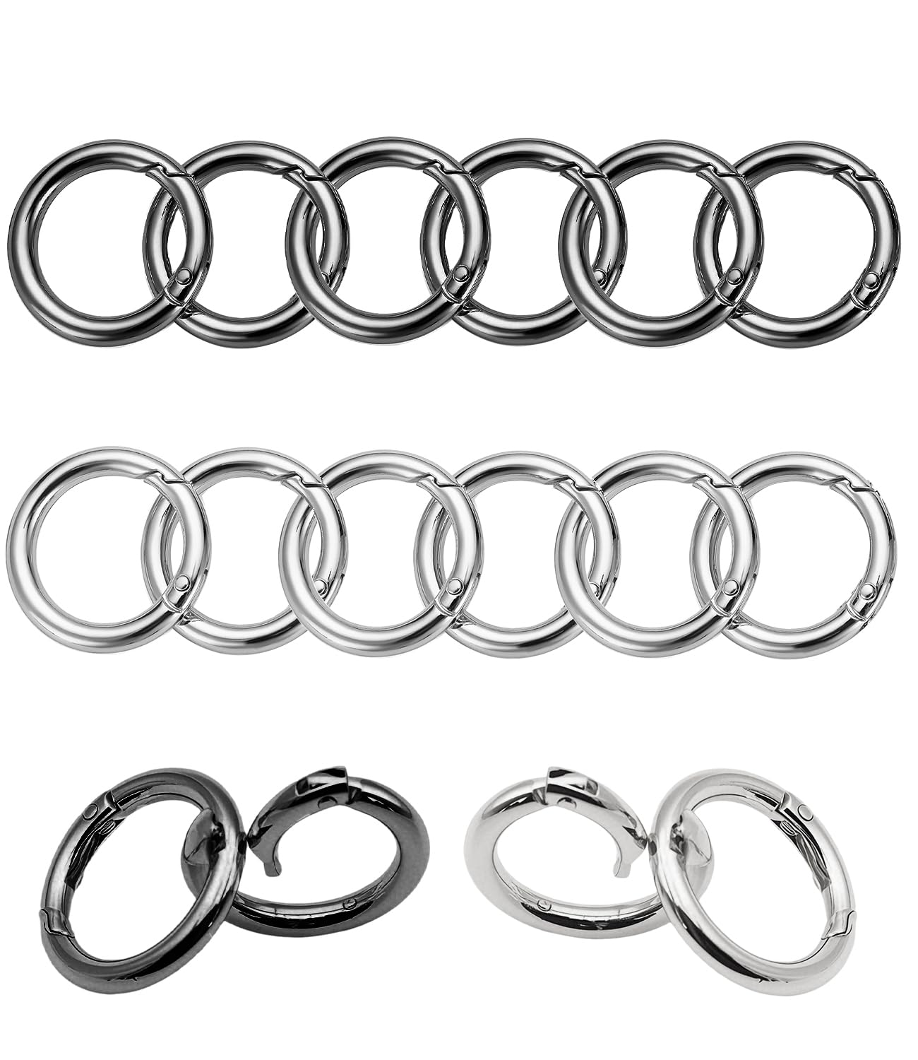 Morn Light 16-Pack Metal Round Carabiner Clips,Trigger Spring O Rings - for Purses, Collectible Toy Keychains, Keychains & Lanyards