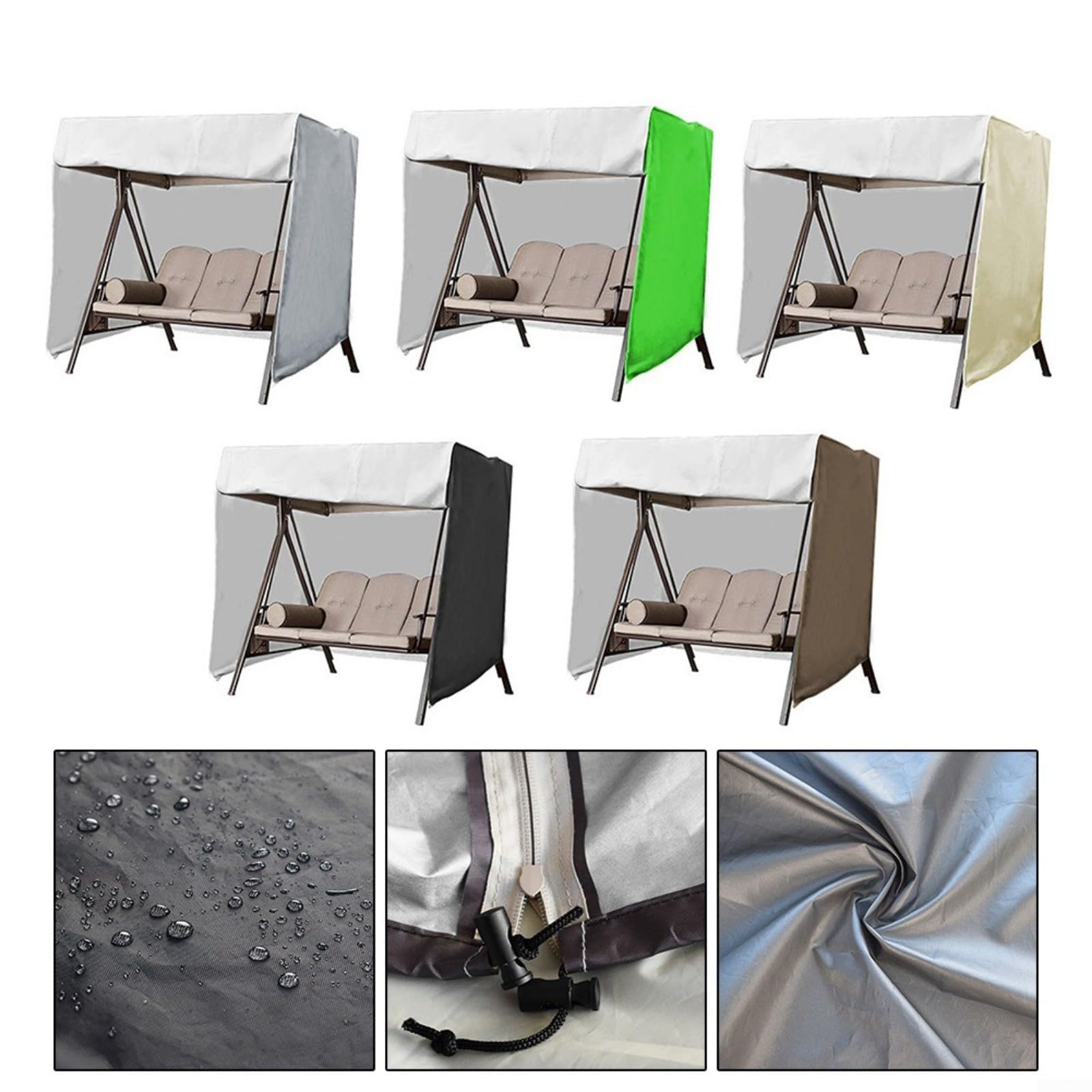 RichVibe Copertura per dondolo da esterno a 3 posti, per sedia sospesa, rivestimento argento 190T, impermeabile, protezione solare, 2190 x 129 x 170 cm (beige)