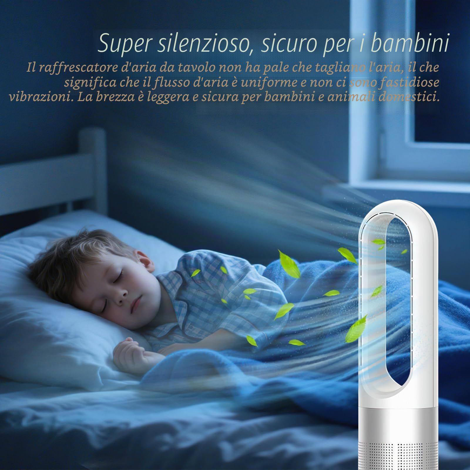 Ventilatore a colonna senza pale da 45,7 cm, ventilatore silenzioso con ionizzatore, telecomando da 5 m, 8 velocità, timer 8 ore e oscillazione 80°, ventilatore a piantana per camera da letto