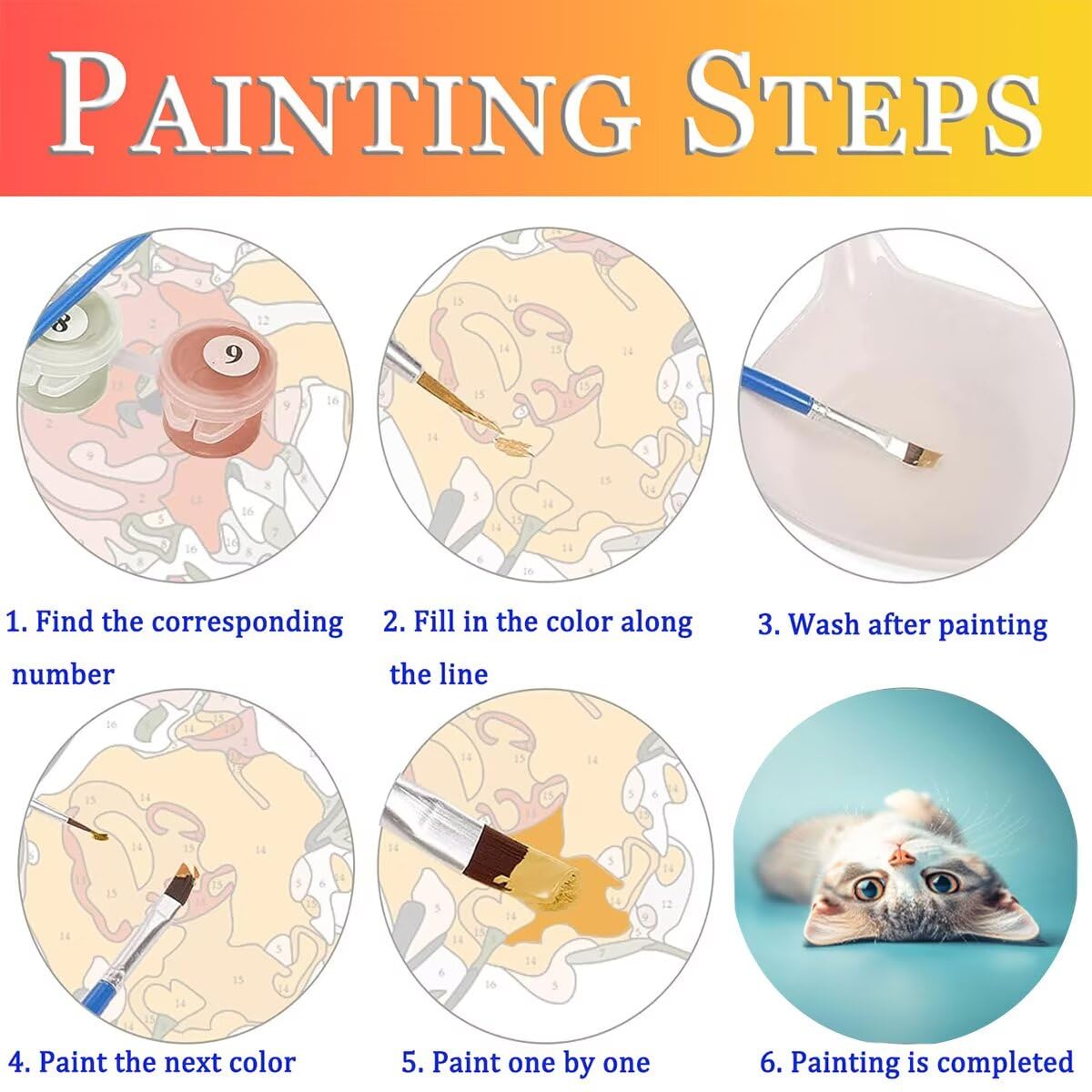 Dipingere con i Numeri Gatto, Paint by Numbers Adulti Animale, Fai da te Creativi Adulti Quadri da Dipingere Numerati Kit per Decorazione Della Parete di Casa, Regalo 70x95 cm Senza Cornice 8T-O