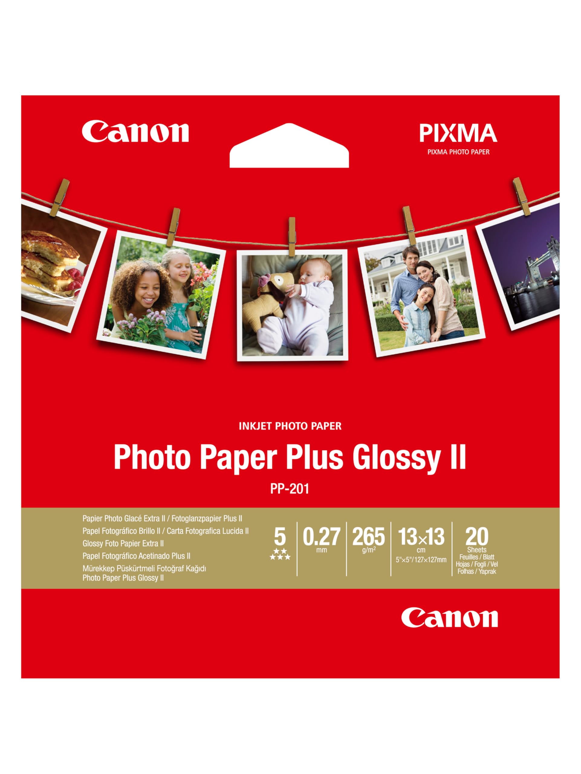 Original Canon PP-201 5x5 Glossy II Photo Paper Plus, 265gsm - 20 Sheets (2311B060)