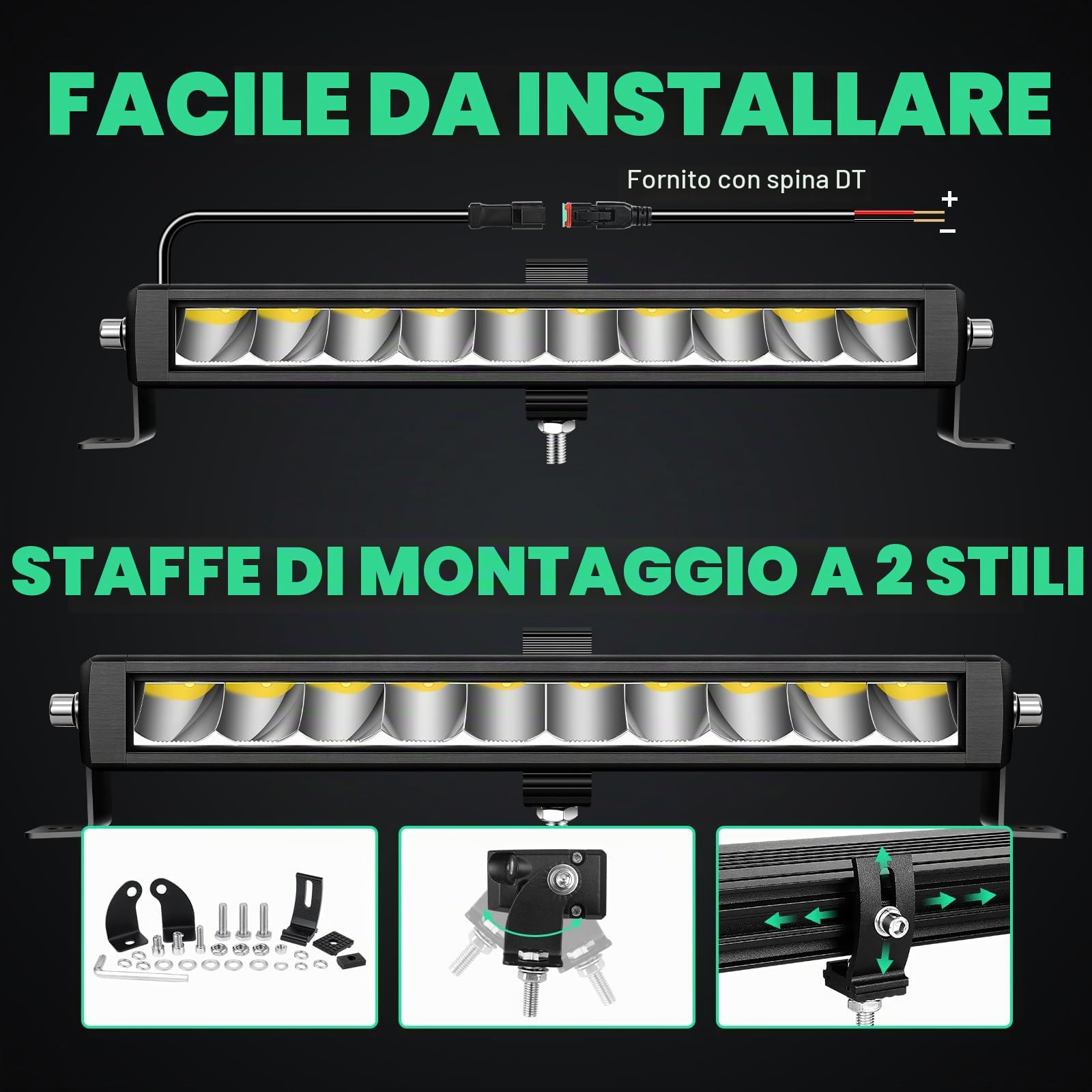 Willpower Barra LED Fuoristrada 30cm 30W 12V 24V Luci per Auto Barca 4x4