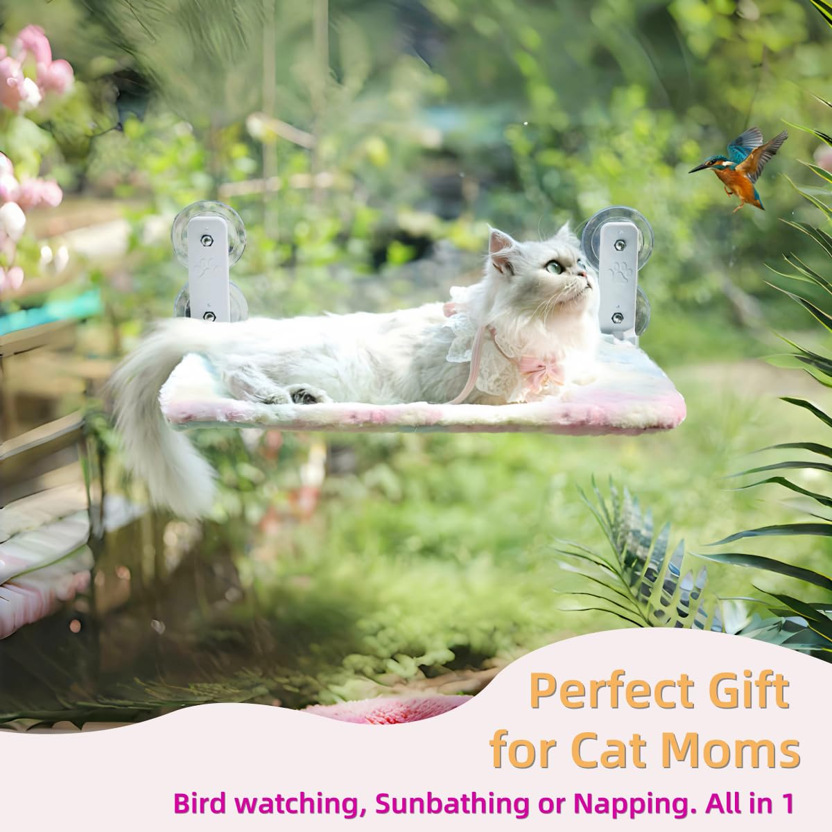 Percha inalámbrica para ventana de gato y cama con colgante, hamaca resistente y plegable para ventana de gato, asiento interior con 4 ventosas, tela de terciopelo de color de doble cara, grande y