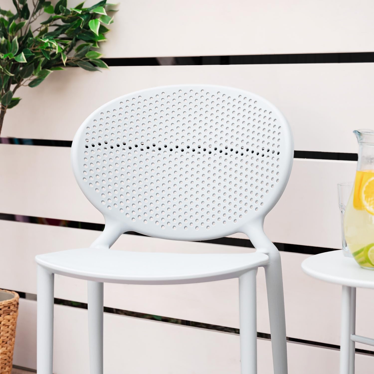 Homestyle4u 2472 Lot de 4 chaises de jardin empilables en plastique gris résistant aux intempéries