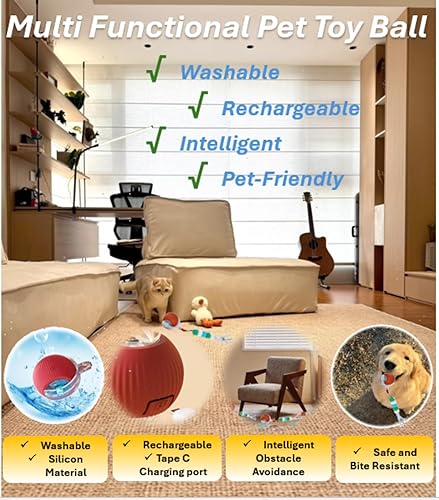 Vista 2 de Pelota de juguete interactiva para gatos con divertida cola y campana, movimiento automático para gatos de interior, rodando rápidamente