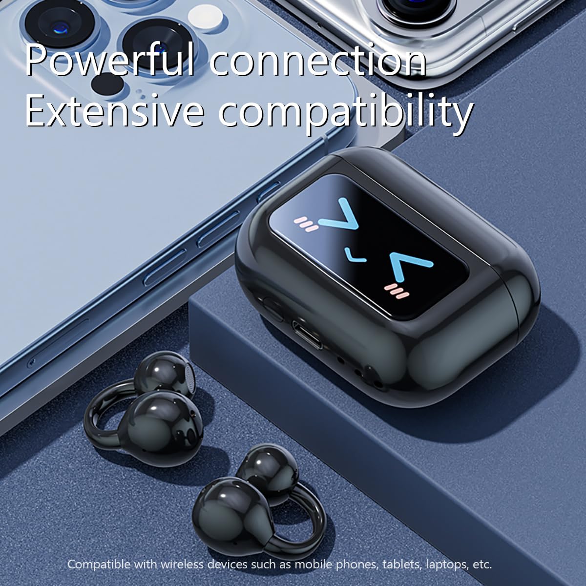 Słuchawki Bluetooth z klipsem na ucho, Bluetooth 5.4, słuchawki sportowe z otwartym uszem, wodoszczelne IPX5, cyfrowy wyświetlacz LED, typ otwarty, odpowiednie do uprawiania sportu, fitnessu