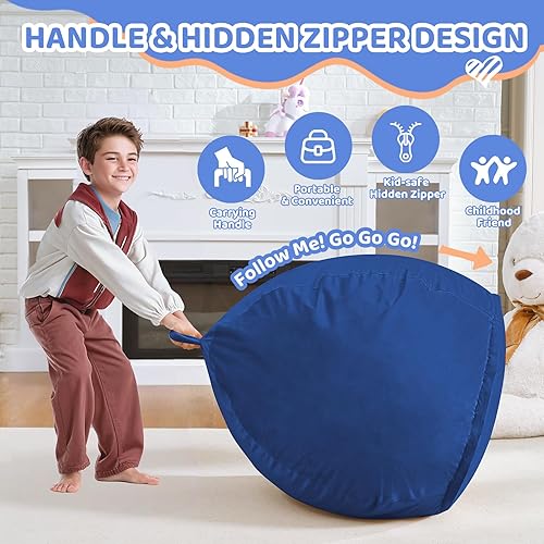 Miniatura 293 de Puf de 5 pies, puf grande con relleno de espuma viscoelástica, sofá puff esponjoso con funda de terciopelo holandés, puf redondo para sala de estar,