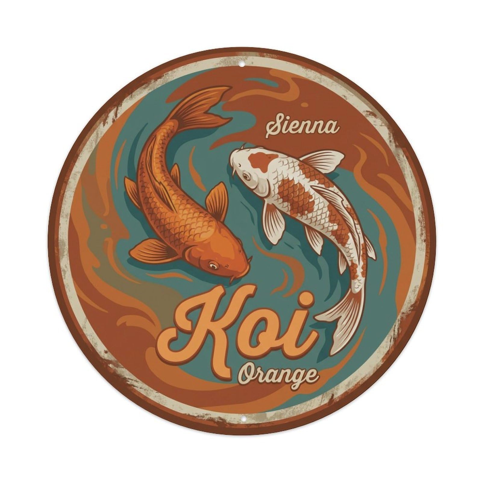 Koi Fish Sienna Orange Waters Earthy Warm Rustic Natural Metal Tin Sign