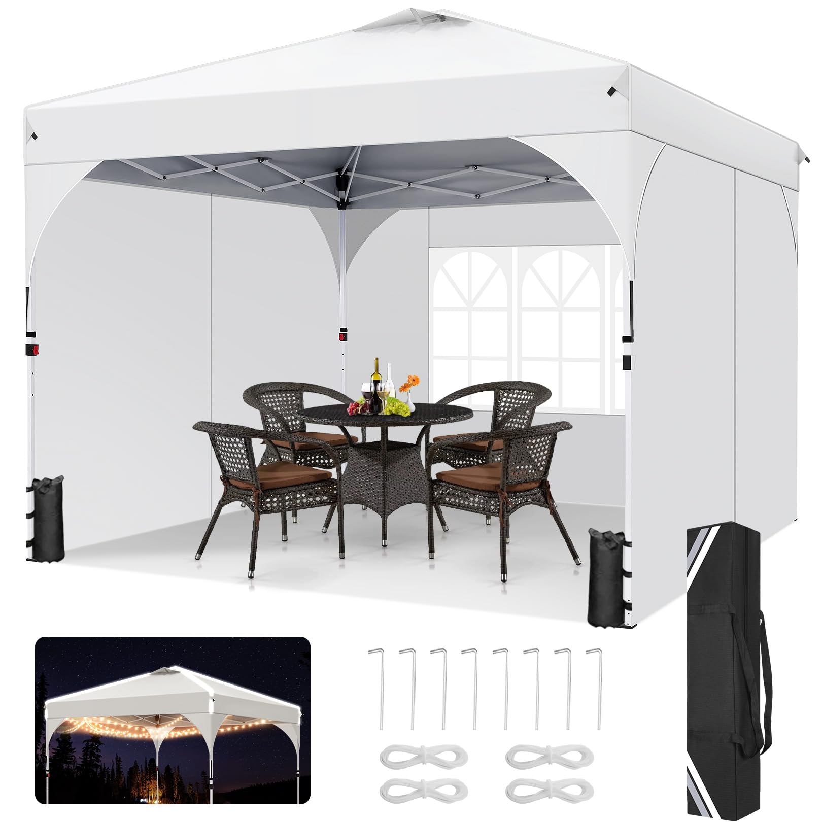 COBIZI 10x10 Pop Up Canopy Tent with 3 Removable Sidewalls & Air Vent | Waterproof Instant Setup 90s, Commercial-Grade Gazebo Tent for Camping/BBQ/Events | Includes Sandbags, Stakes & Ropes(White)