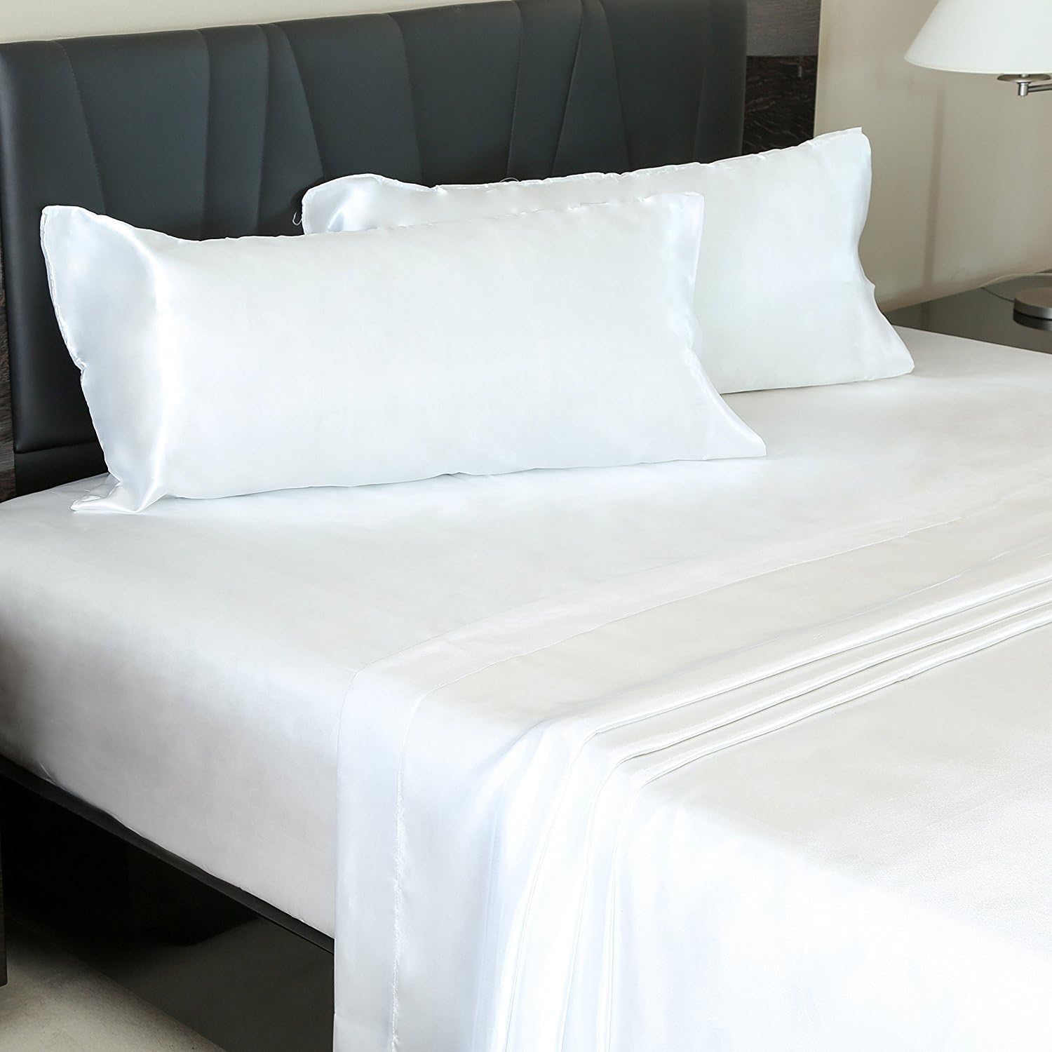 Silky Sleep Super Soft Bridal Satin Deep Pocket 4-Piece Sheet Set (Queen) (White, Queen)