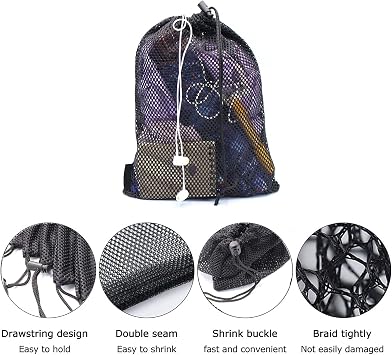 Black Mesh Bag Nylon Sack Durable Drawstring Net Bag Small Travel Stuff Sack Mesh Storage Ditty Bag for Cosmetics Shower Gels Bottle Pot Tennis Golf Ball Outdoor Tools 5