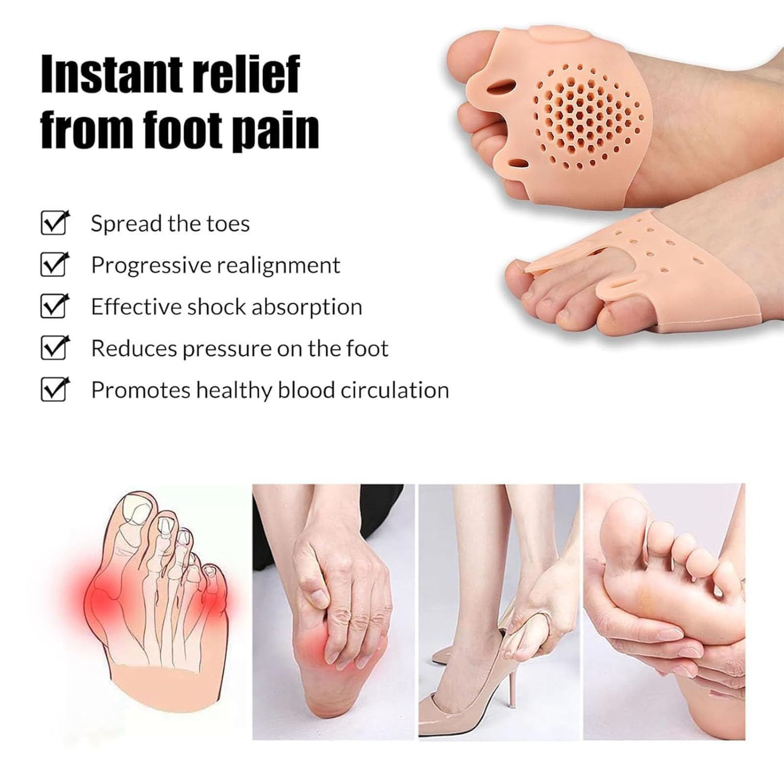 SUQILVSI Silicone Toe Separators- 2025 New Toe Separator for Women, Hallux Valgus Relief - Toe Straightener & Spacer for Women & Men
