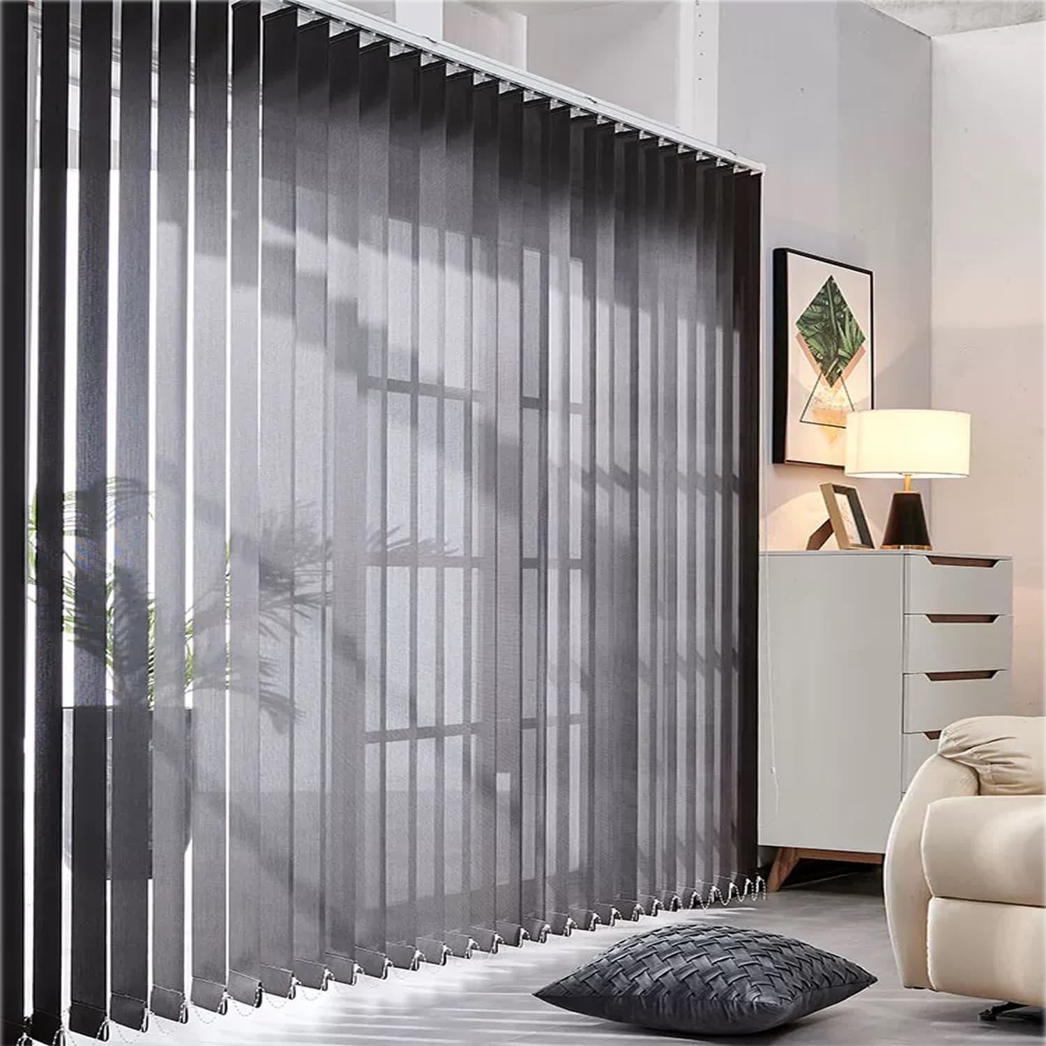 Lamellenvorhang Schwarz Nach Maß Vertikaljalousie Vertikalanlage Schiebevorhang Raumverdunkelnd Sonnenschutz Blendschutz,für Fenster Zuhause Büro,inklusive Montagematerial (140cm x 150cm)