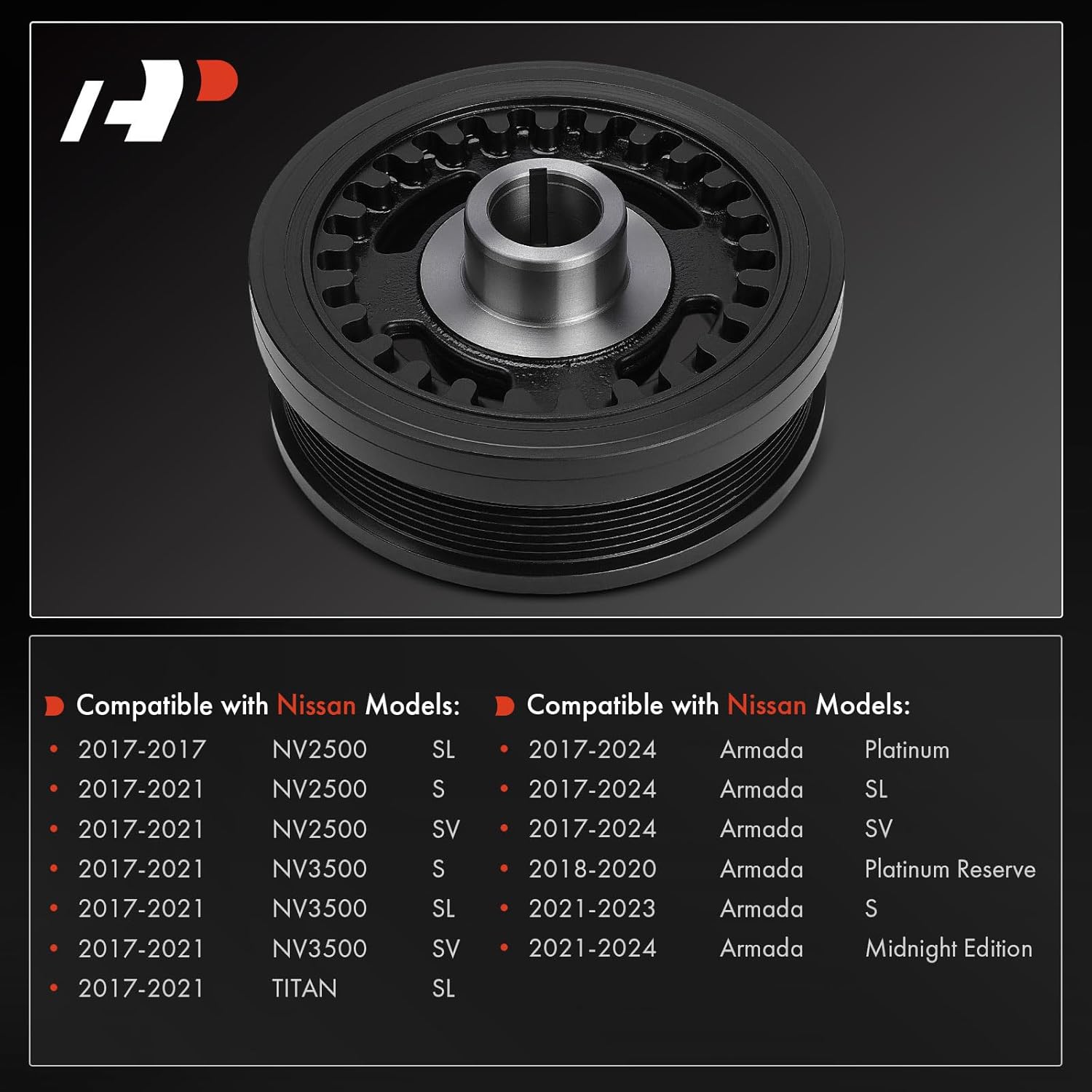 A-Premium Engine Harmonic Balancer Crankshaft Pulley Compatible with Nissan TITAN 2017-2024, Armada 2017-2024, NV2500 2017-2021, NV3500 2017-2021, TITAN XD 2016-2024 & Infiniti QX80 2016-2020, 5.6L