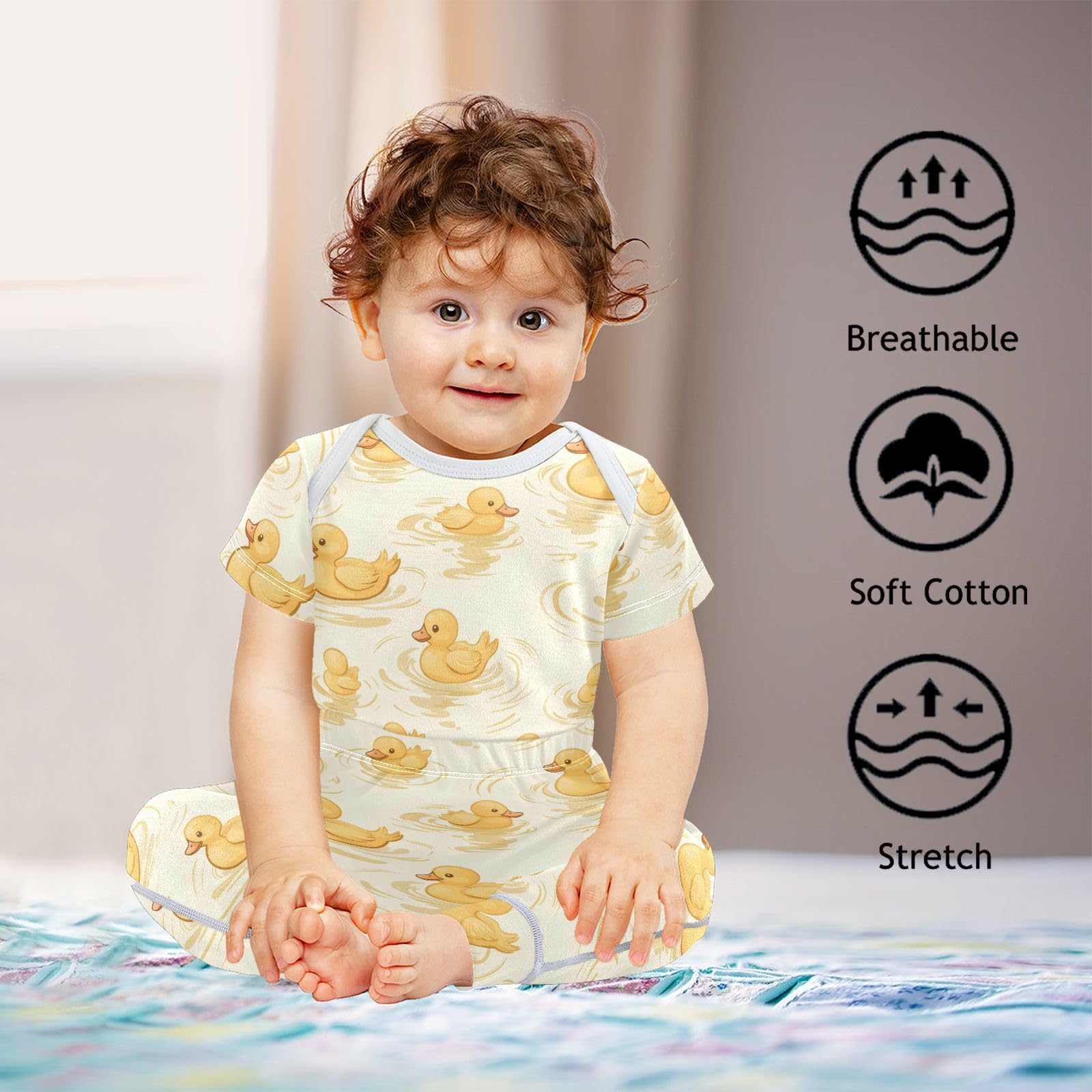 vvfelixl Unisex Short Sleeve Baby Pants Sets,Cute Little Yellow Duck Swim Baby Bodysuits Set,Babys Layette Sets Clothes for 18-24M