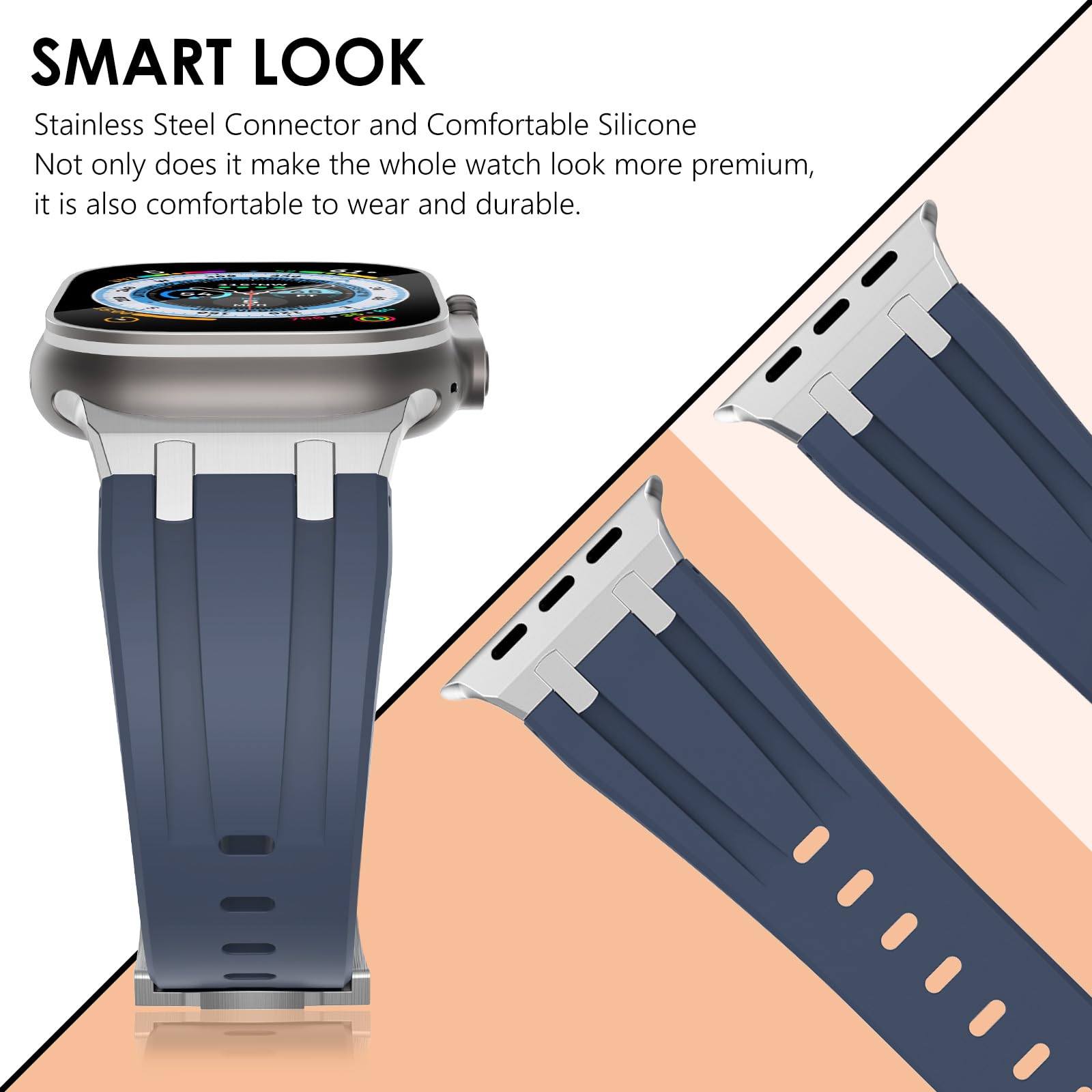 NewWays Silicone Strap Compatible with Apple Watch 49mm 46mm 45mm 44mm 42mm(Series 3 2 1),Sport Straps Replacement Band for iWatch Ultra 3 2 1 Series 11 10 9 8 7 6 SE 5 4 3 2 1,Blue/Silver Connector - Image 4