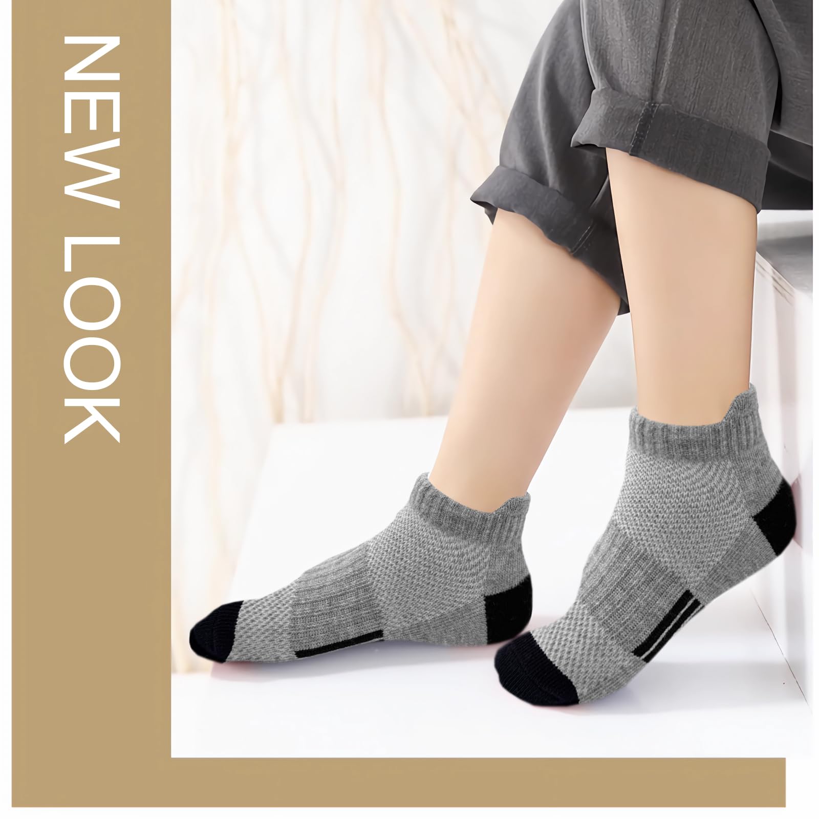 Bemeol Calcetines para niños, 18 pares de calcetines de tobillo para correr y correr, calcetines de tobillo de corte bajo para niños pequeños y grandes (5-7 años)