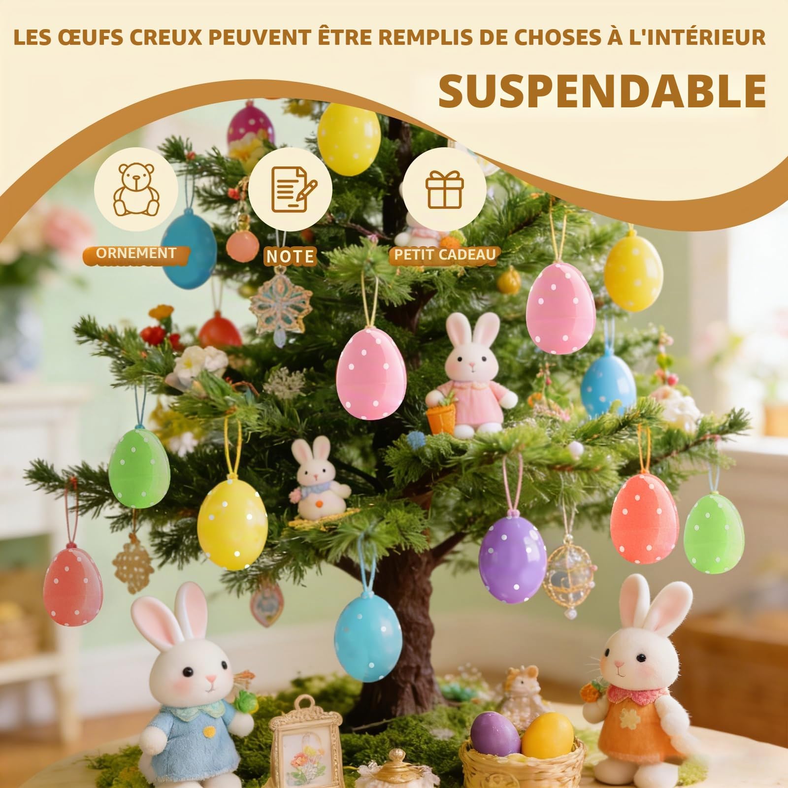 Œufs de Pâques à Remplir à Poser, SilverChry Œufs en Plastique à Peindre, DIY Divisibles avec 50 g de Papier Déchiqueté, pour Surprises et Petits Cadeaux(24, A, 7,5 x 5 cm)