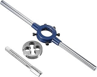 uxcell 3/8-32 UNEF Tap and Die Set with 30mm Round Die Stock Handle Wrench, High Speed Steel Machine Thread Tap and Round Die Threading Tool