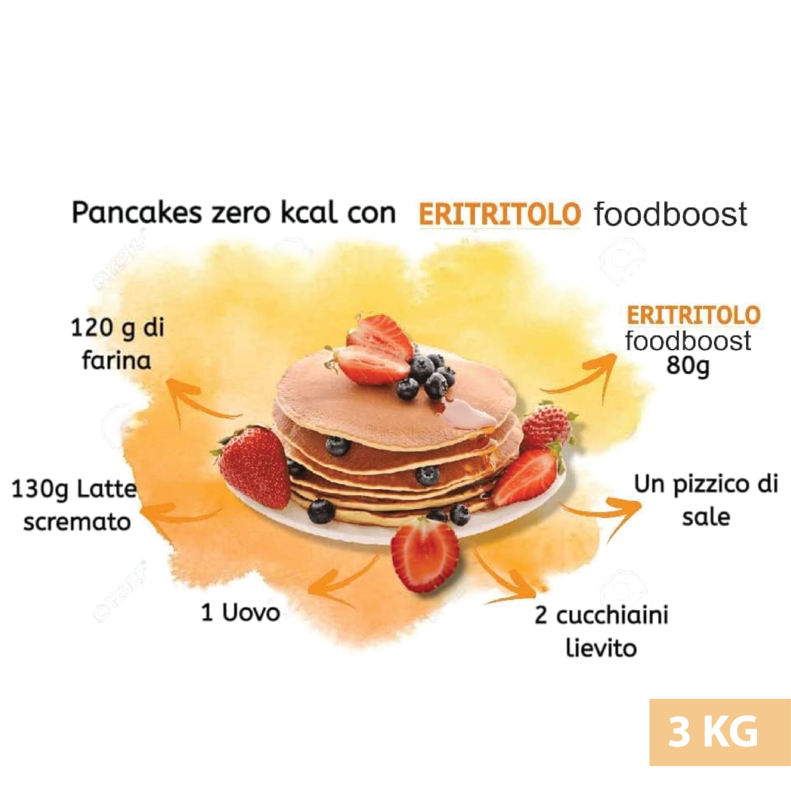 Eritritolo 3Kg foodboost, sostituto dello zucchero, 0kcal - 100% Puro, stesso potere dolcificante dello zucchero da cucina, adatto per diabetici e diete ipocaloriche o bilanciate - 3kg BULK