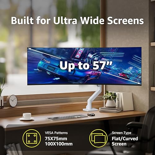 Miniatura 2 de BEWISER Soporte de brazo de monitor resistente para pantallas de 34 a 49 pulgadas y ultra de 57 pulgadas, capacidad de peso de hasta 44 libras,