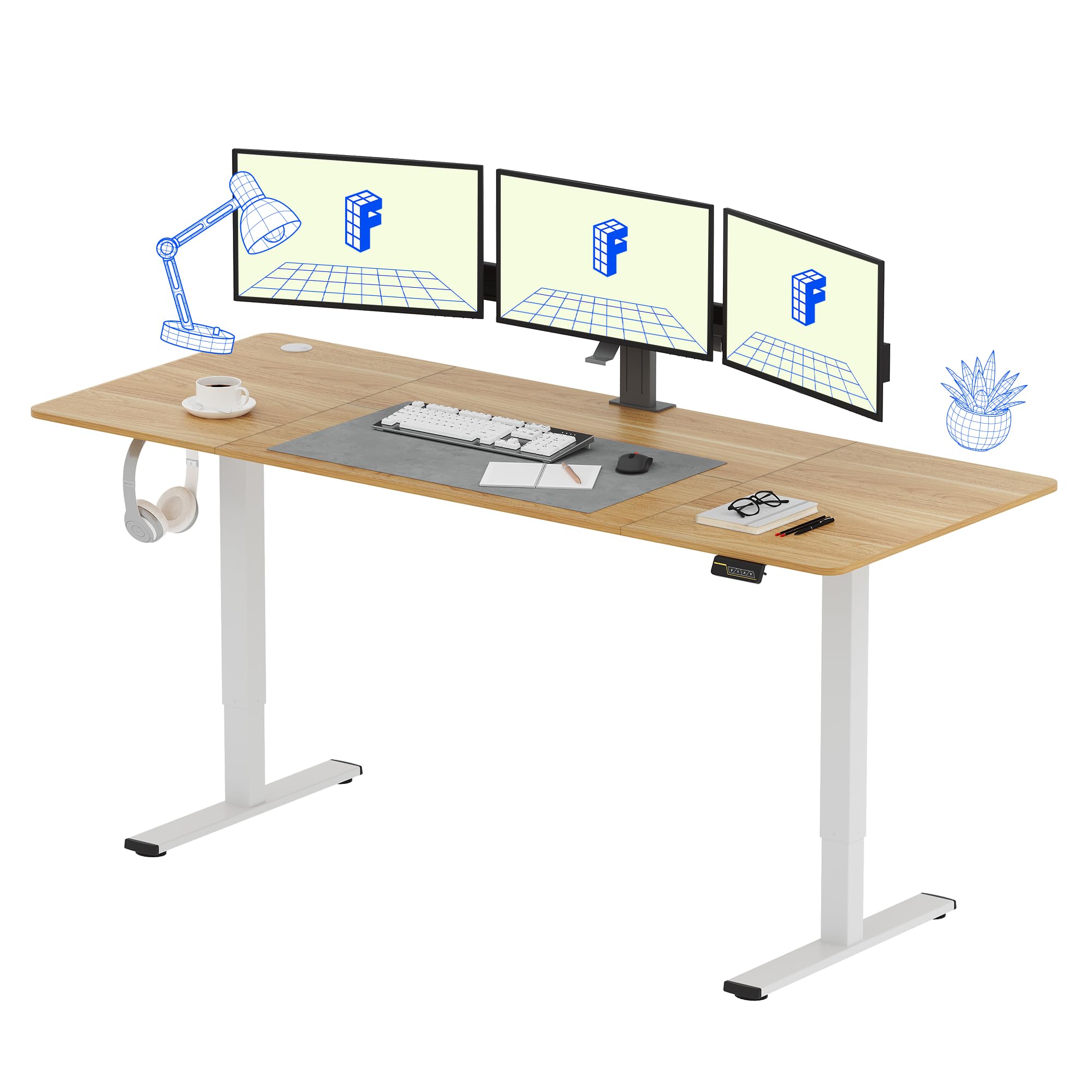 FLEXISPOT Escritorio de Pie con Tablero (Arce,200×80cm), Standing Desk, Escritorio Elevable Eléctrico Ordenador Mesa Gaming Ajustable en Altura con Memoria de Altura Automática Inteligente 2 71+wSpCbUmL