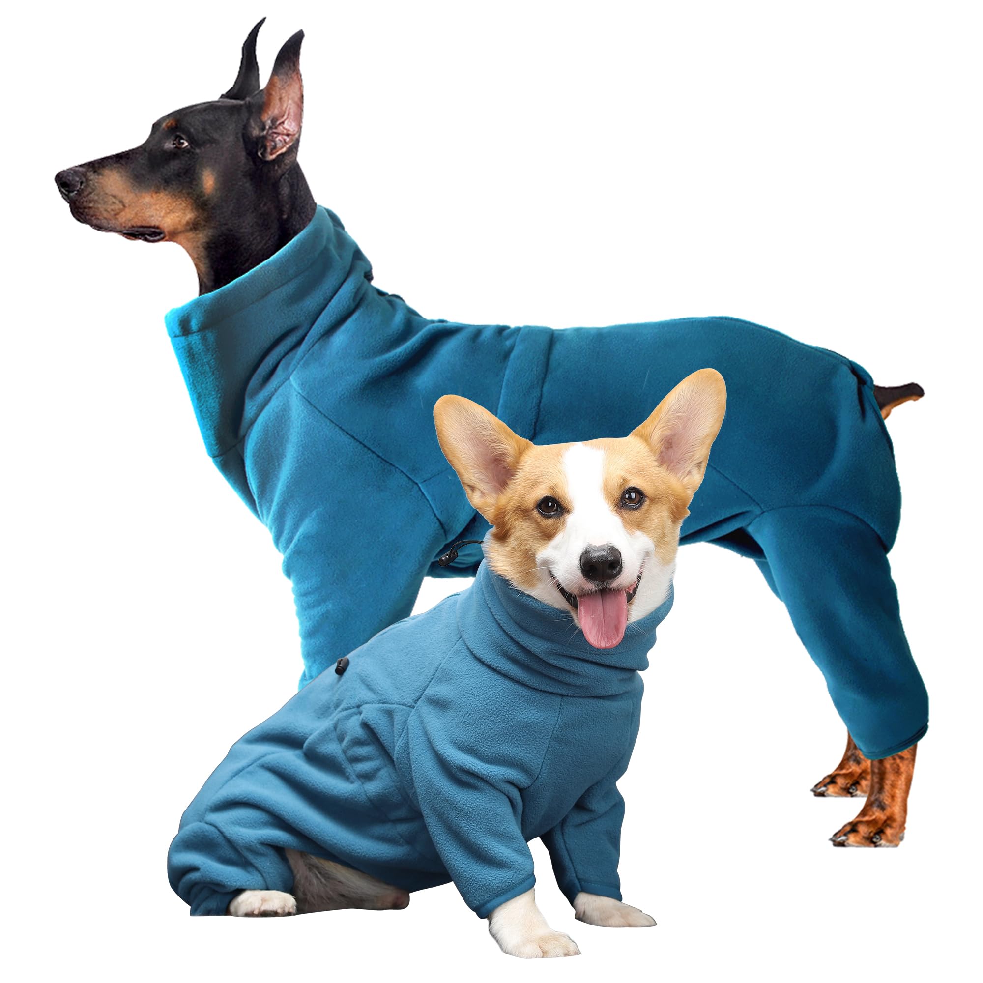 Leberna Cosy Fleece Coat For Dogs, Full Body Jacket With Four Leg, Adjustable Jumpsuit With Zipper Closure, Winter Clothes for Small Medium Large Breed (Turquoise, XL)