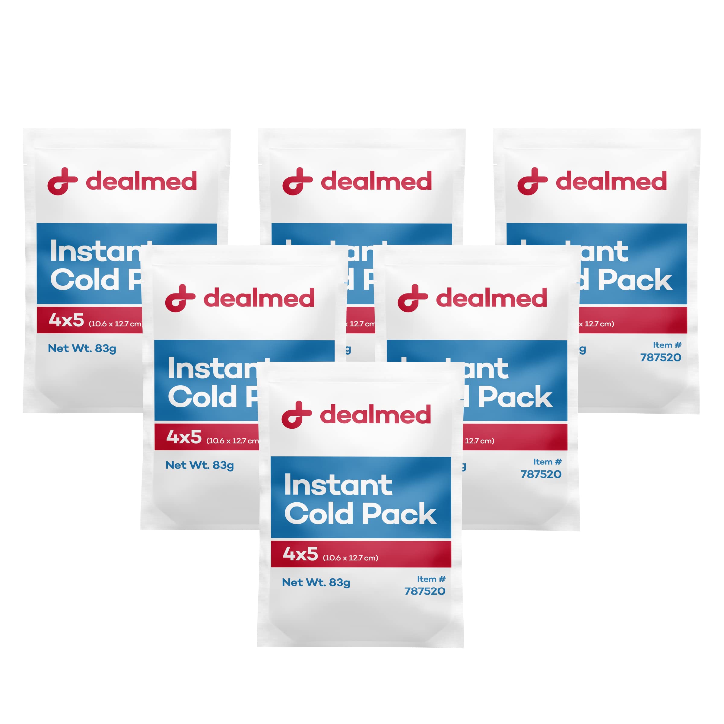 Dealmed Instant Cold Pack – Pack of 6, 4" x 5" Disposable Cold Packs for Injuries, Swelling, Sprains, Muscle Soreness and More, No Refrigeration