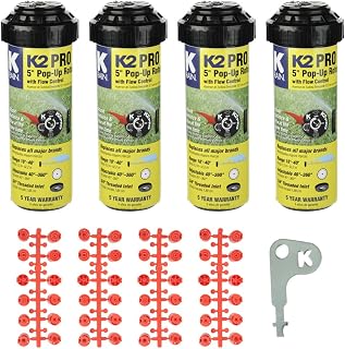K-Rain K2 Pro 3/4" Gear Drive Rotor Sprinklers, 5" Pop-Up, 18-40' Range, 40°-360° Adjustable Arc, 4-Pack with Install Kit
