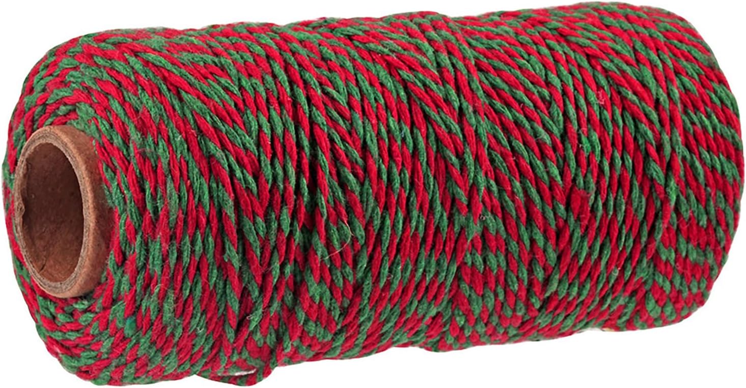 Bakers Twine Multicolor Cotton Twine Packing String for Gardening, Decoration, Tying Cake and Pastry Boxes, Silverware, DIY Crafts Gift Wrapping (Red-Green)