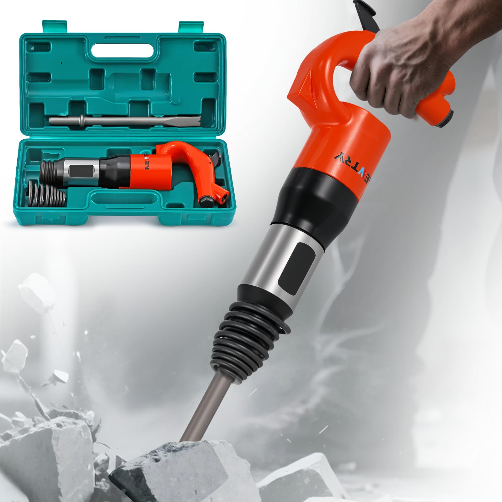 NEWTRY Pneumatic Hammer Shovel 21L/S Air Chisel Powerful Air Chipping Hammer Concrete Breaker Open Air Shovel for Soldering Point Grinding and Hardware Derusting With Case