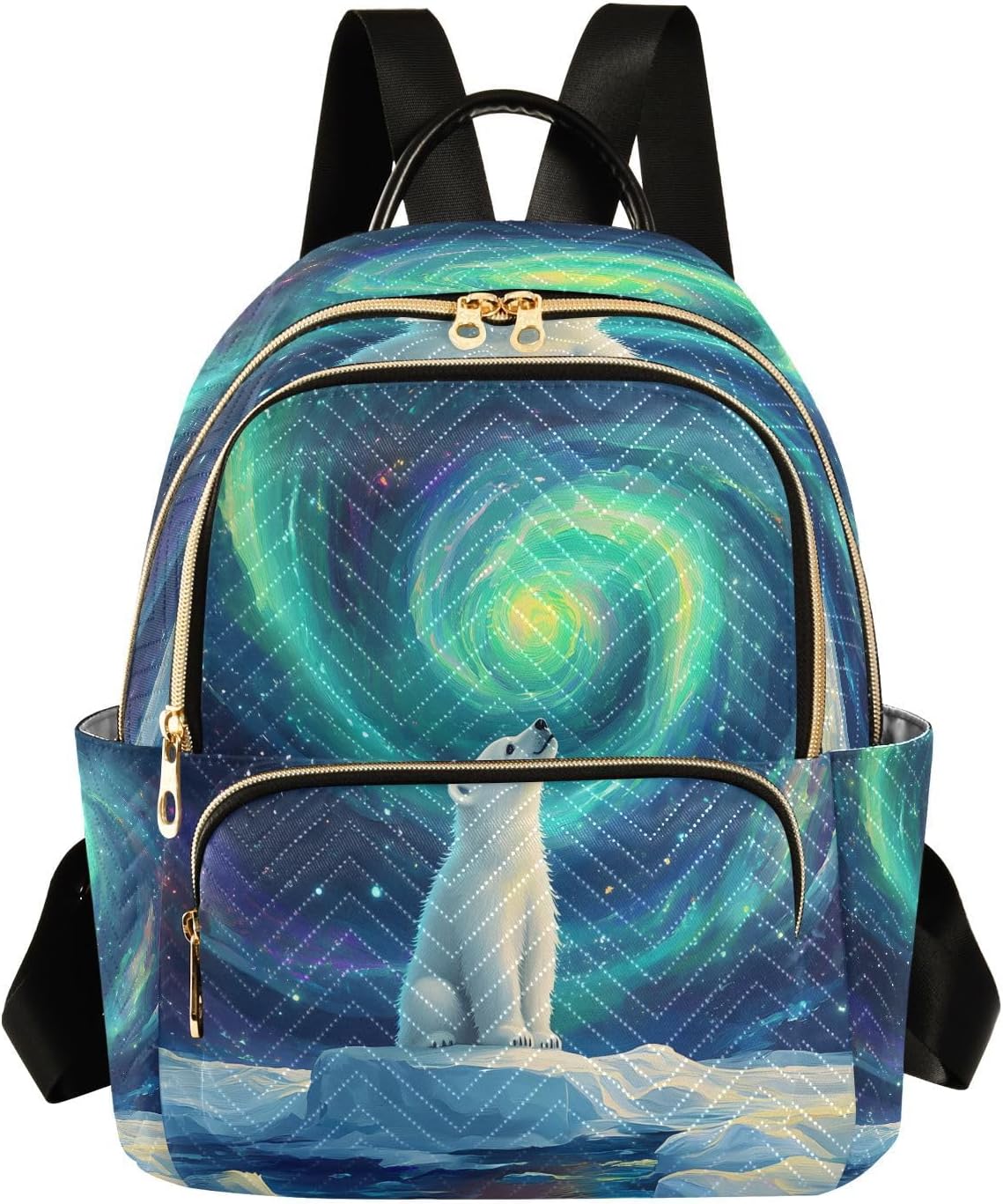 Aurora Polar Bear Galaxy Sky Backpack Purse for Women Shoulder Bag Fashion Daypack Ladies Handbag Lightweight Travel Bag Rucksack