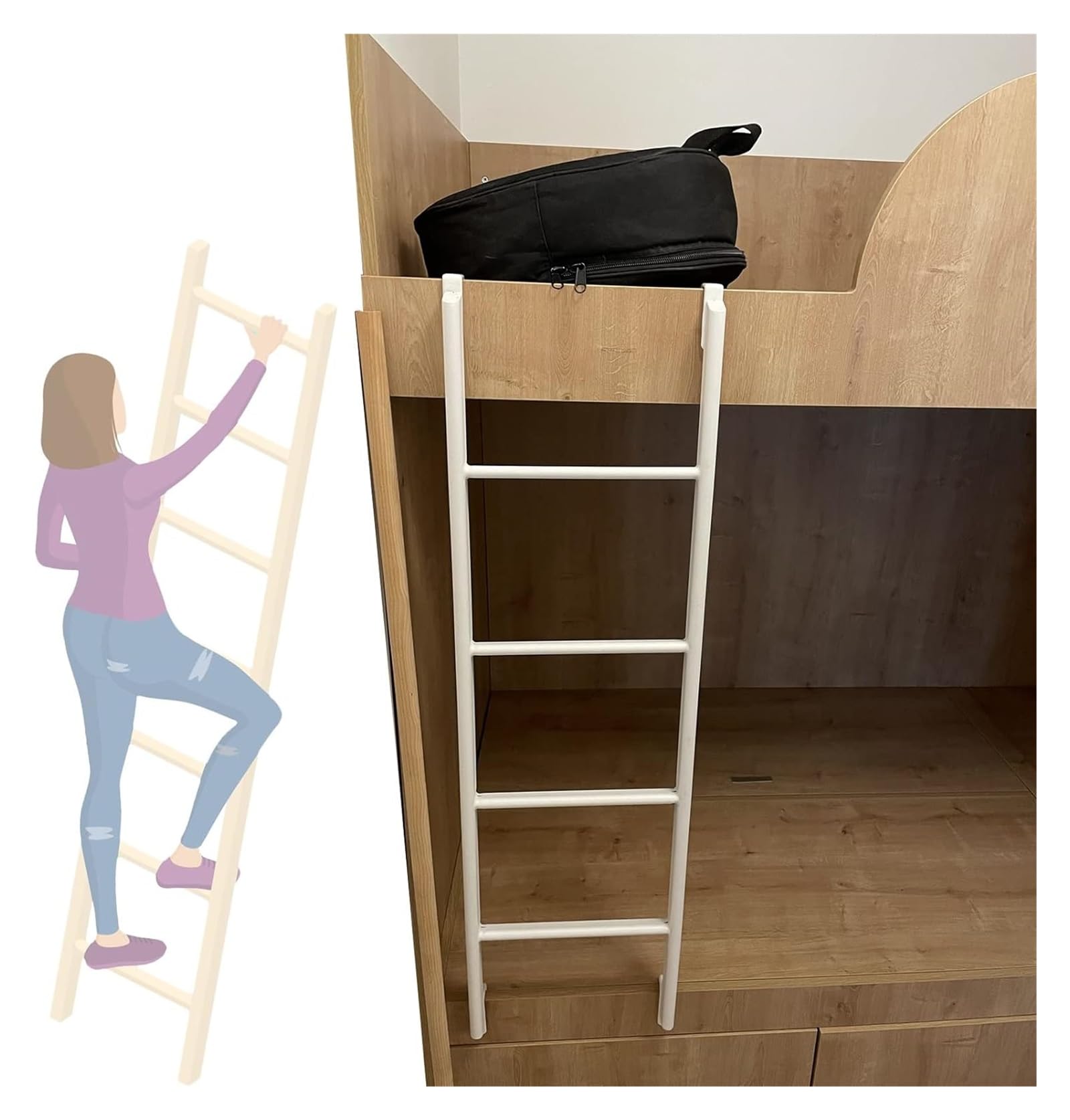 Escalera para litera blanca ajustable de 1,16 m, ideal para camas elevadas y litera de RV