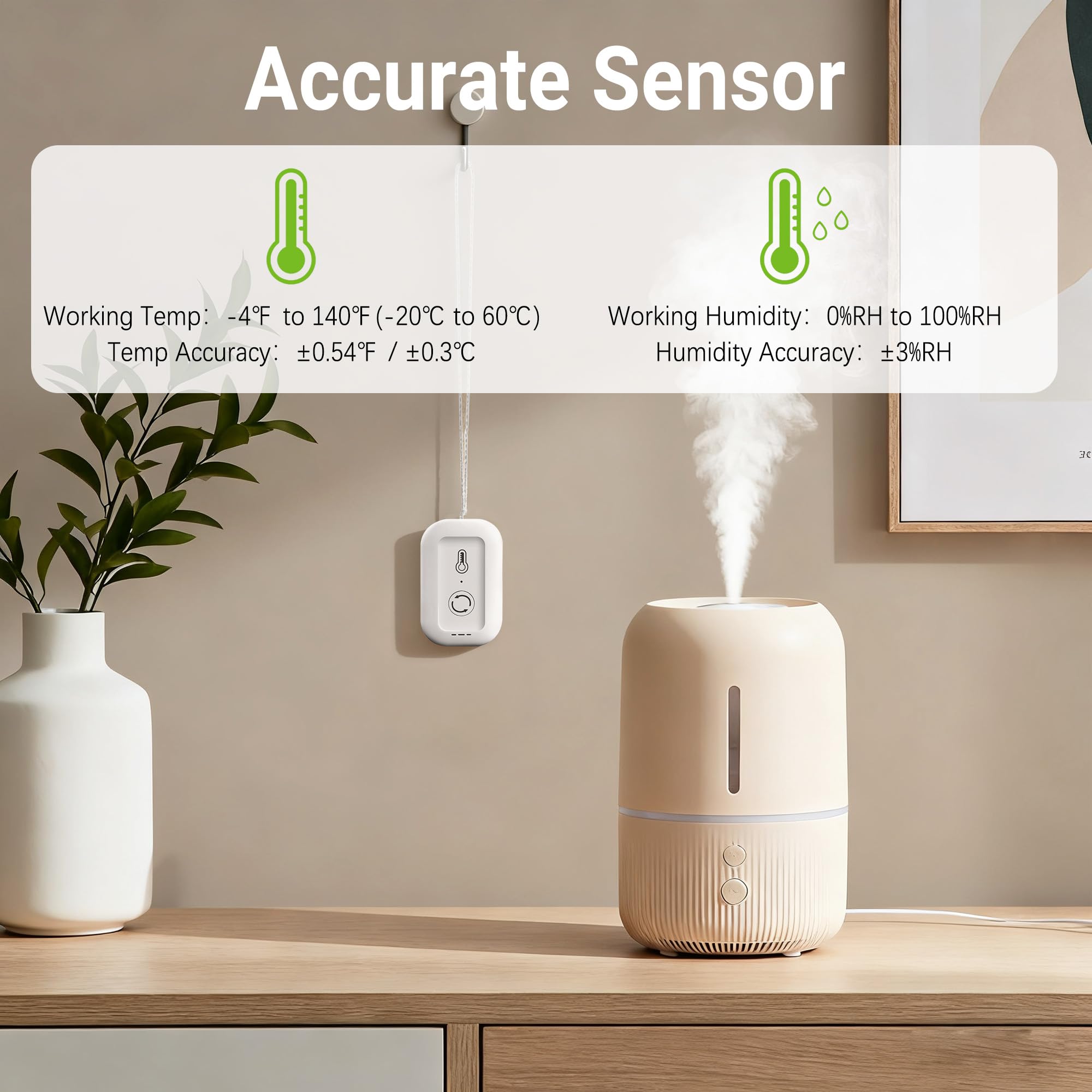 MMU WiFi Thermometer Hygrometer, Smart Luftfeuchtigkeit Temperatur Sensor mit App Benachrichtigung Alarm, Datenspeicherung, Fernmonitor für Zimmer, Kinderzimmer, Gewächshaus, Humidor, Weinkeller