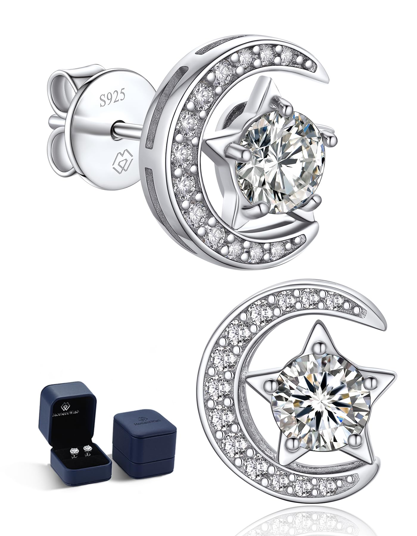 MomentWish Orecchini Moissanite Argento 925, 1 Carato Orecchino Punto Luce Donna Anallergici Simulato Diamanti Brillanti Certificato GRA Regalo Cuore/Fiore/Numeri Romani