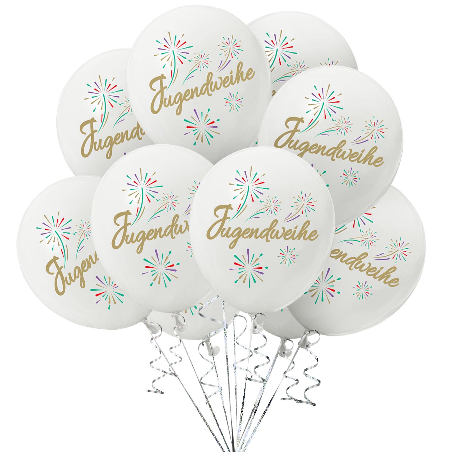 Oblique Unique® 10er Set Jugendweihe Luftballons – Weiße Ballons mit goldener Aufschrift – Luftballon Helium geeignet – Perfekte Deko für Jugendweihe Feier, Party, Tischdeko, Raumdekoration