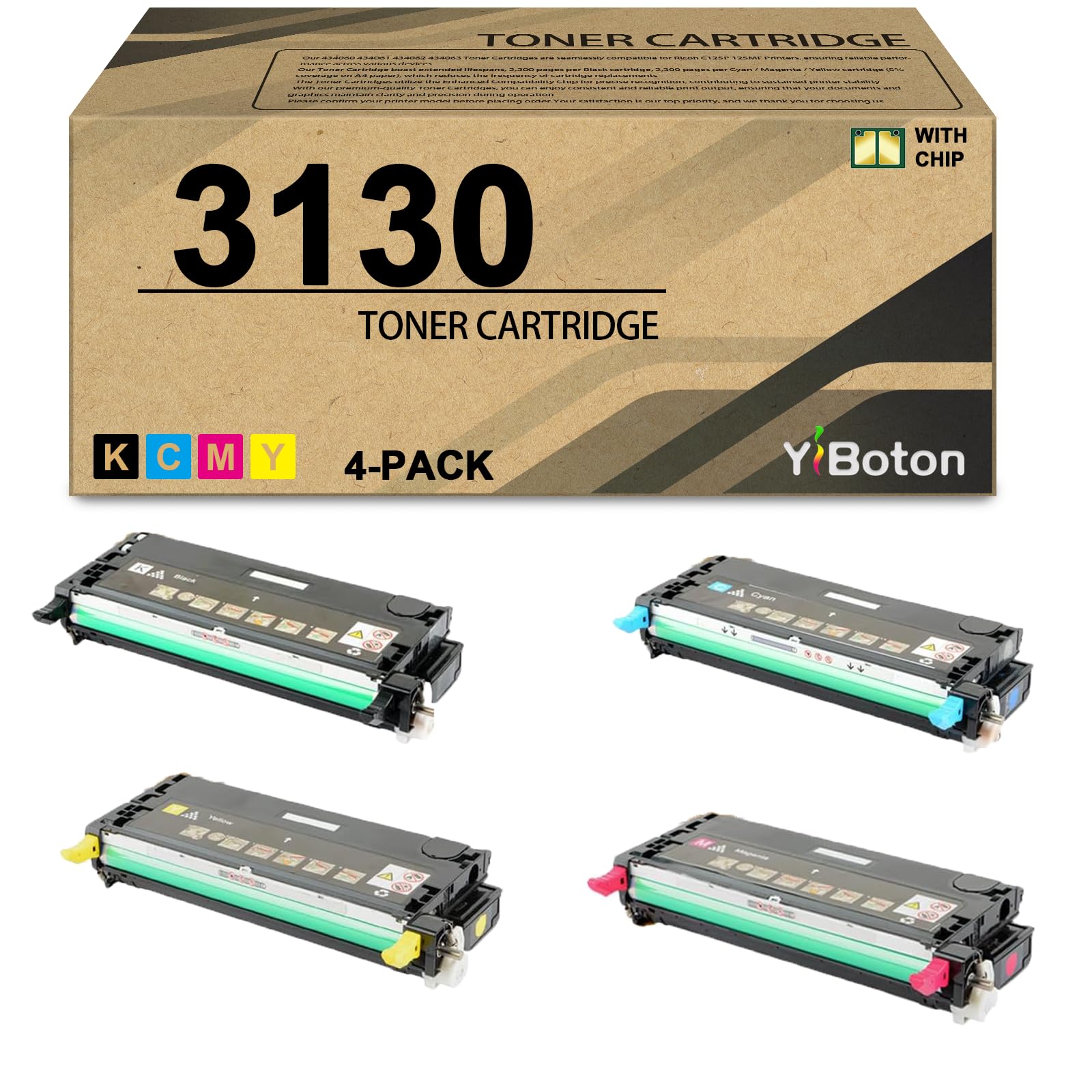 High Yield 3130 Toner Cartridge Replacement for dell 330-1198 330-1199 330-1200 330-1204 Toner Cartridge for 3130 3130CN 3130CND Printer (4 Pack, Black/Cyan/Magenta/Yellow)