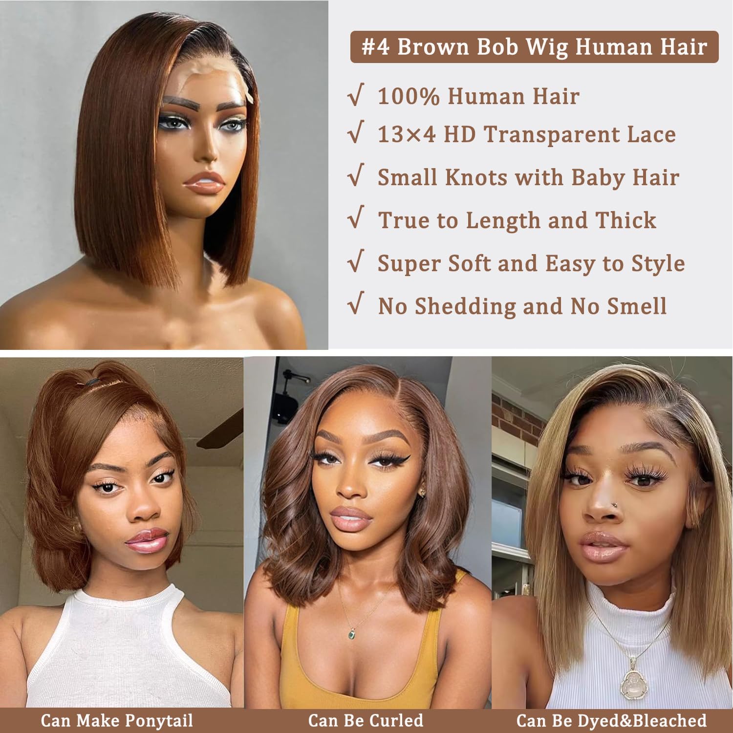 ?LAUMAN 14” BROWN WAVY BOB LACE FRONT WIG? *NWT* Amazon.com : Belaved Bob Wig Human Hair 14 Inch Chocolate  main image 2
