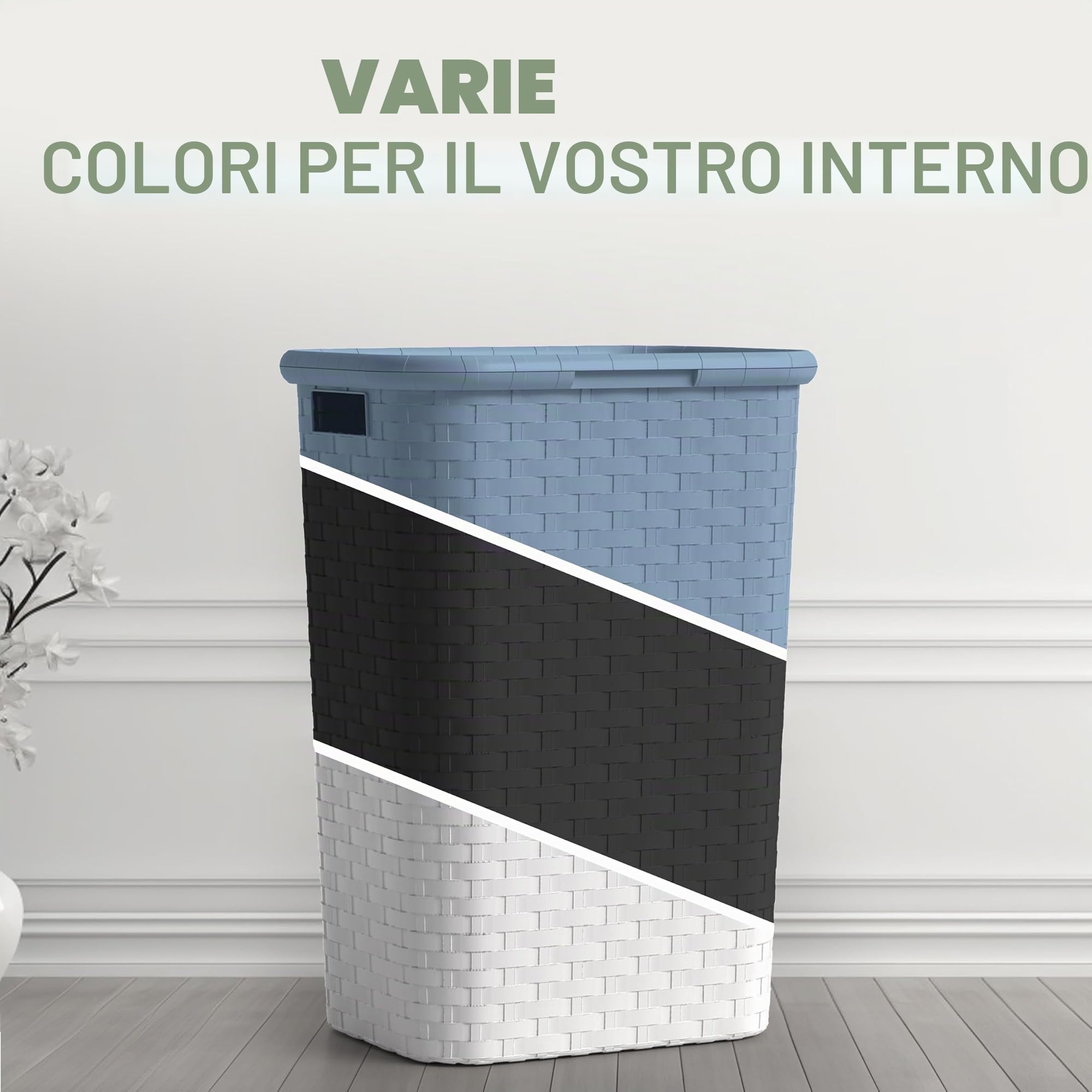 Spetebo - Cesto per la biancheria, effetto vimini, cesto per la lavanderia, 65 l, colore bianco