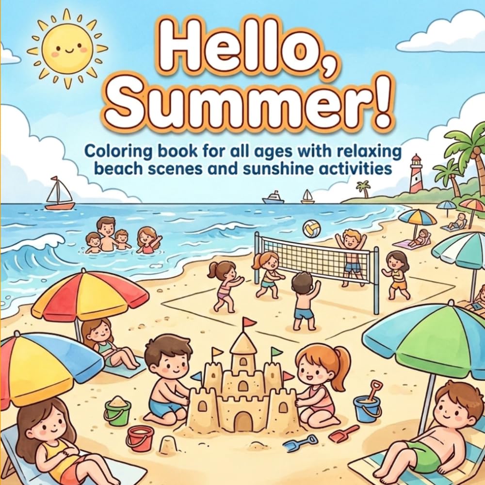 Hello, Summer!: Coloring book for all ages | Summer fun | 8.5x8.5 Inches, 80 Pages | 40 drawing
