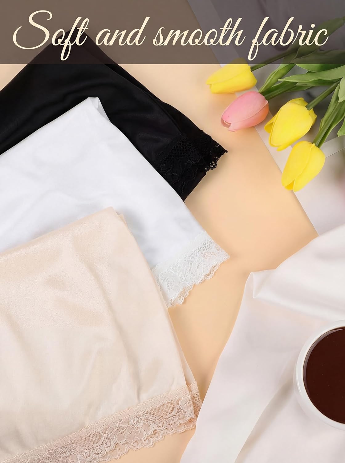 Zhanmai 3 Pieces Half Slips, Womens Slip for Under Dresses Extenders Skirt Half Slip Satin Anti Static Lace Long Underskirt - Image 5