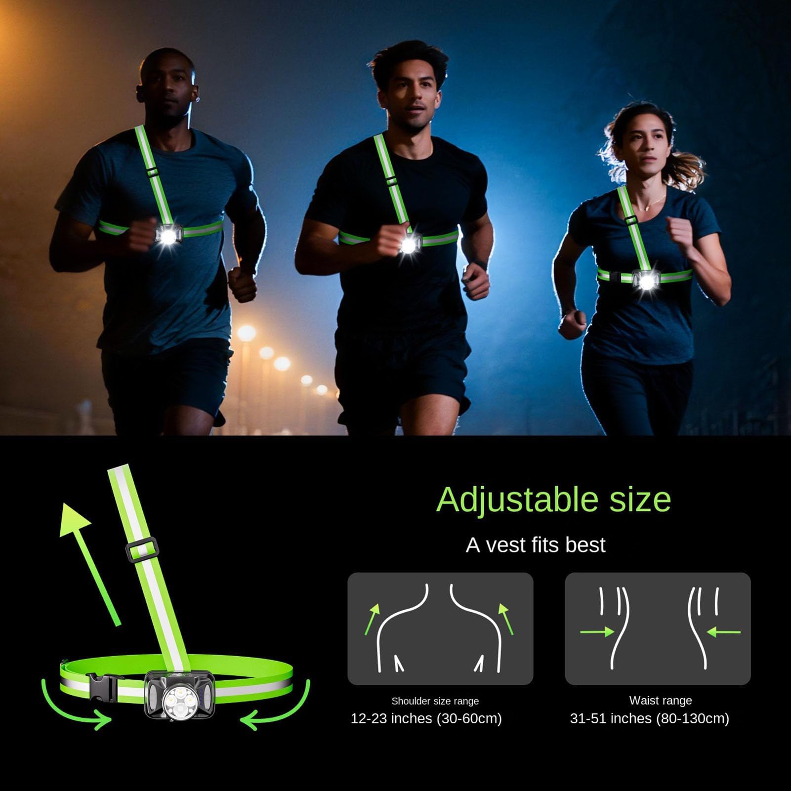 Luz LED para el pecho, 1000 lúmenes, recargable, haz ajustable de 90 grados, manos libres, para correr, caminar, senderismo, ciclismo, camping, trabajo nocturno