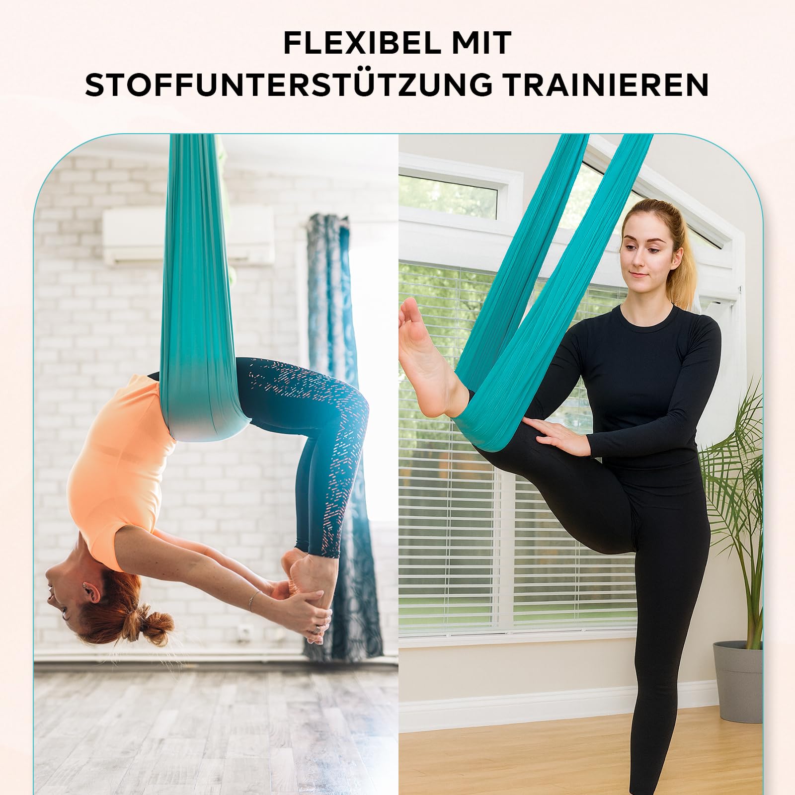 Aerial Yoga Hängmatte Set, Yoga-Hängstuhl-Schaukel (Grün), 1,5 × 1,4 m, Tragfähigkeit 200 kg, inkl. Karabiner, Befestigung, Nägel & Zubehör, ideal für Übungen
