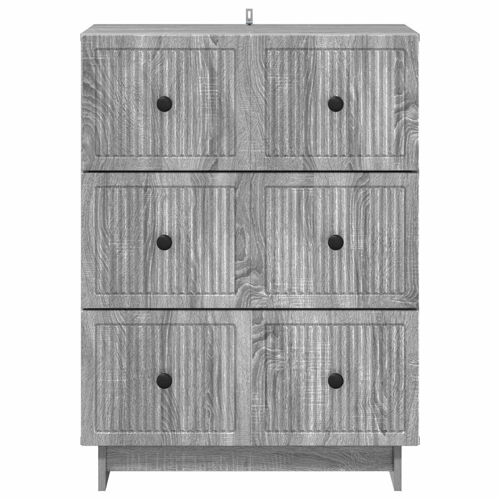 Cassettiera in legno Sonoma grigio, 66 x 34,5 x 90 cm, con 3 cassetti, soluzione versatile per soggiorno, ufficio, corridoio, cassettiera con maniglie in metallo, sistema di organizzazione