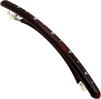 Camila Paris CP2849 French Hair Barrette Large Tortoise Shell, Long Skinny Strong Hold Grip Hair Clips for Women, Thin Rubberized Automatic Clasp No Slip Styling Girls Hair Accessories, Made in France