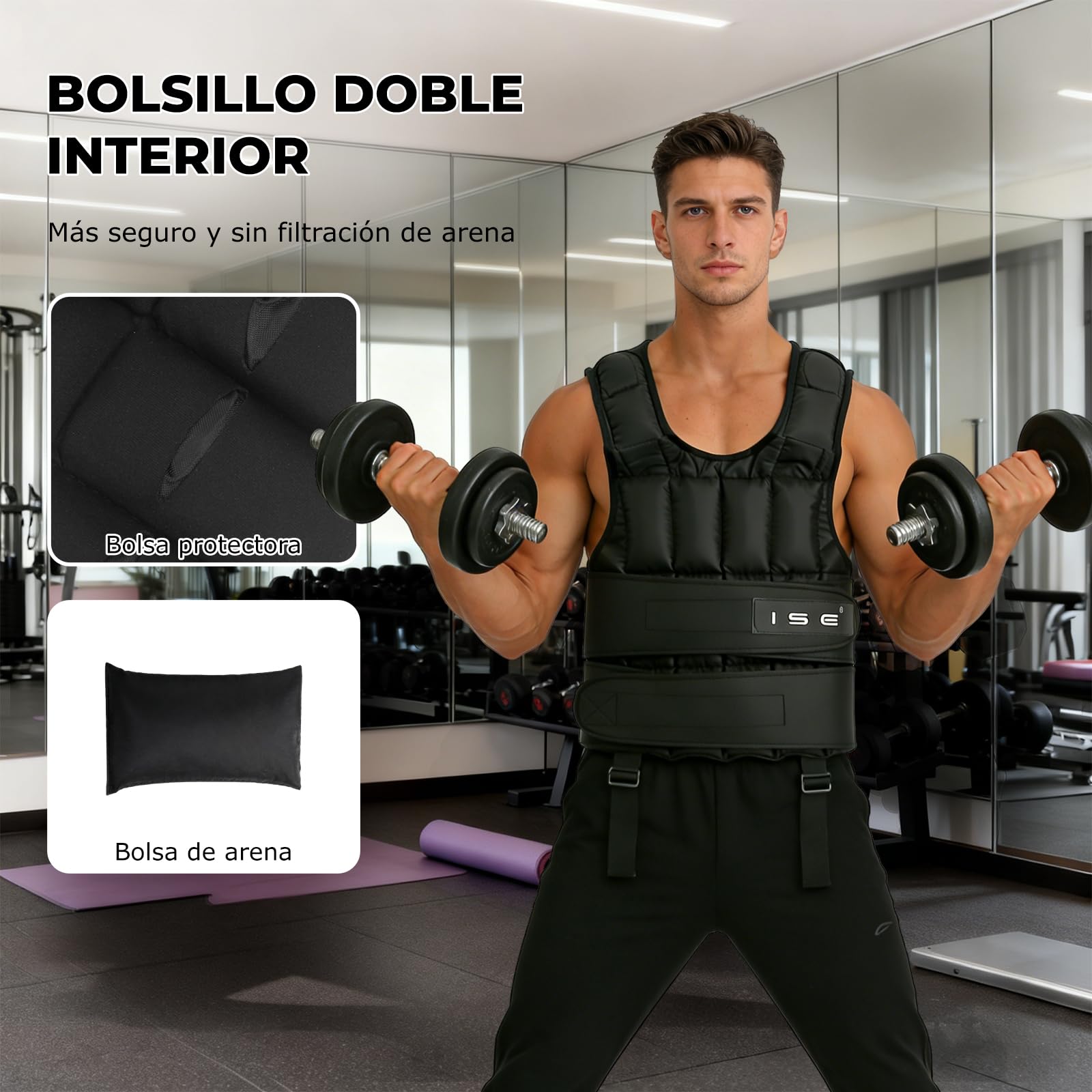 ISE SY3002 - Chaleco con peso ajustable de 5 kg, 10 kg, 15 kg, 20 kg, 25 kg, 30 kg, para entrenamiento de musculación